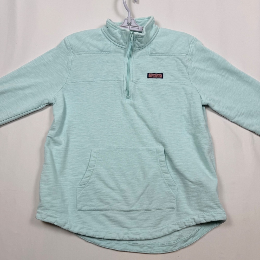 Vineyard Vines Womens Pullover Sweatshirt Quarter Zip Thumb Hole Light Blue M